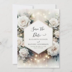 Weiße Rosenhochzeit Save The Date