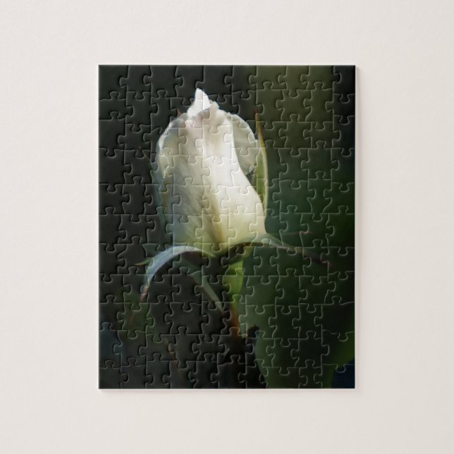 Weiße Rosenknospe Puzzle (Vertikal)