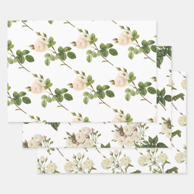 Weiße Rosenmuster Geschenkpapier Set (Set)