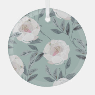 Weiße Rosenspitzen: Blumenstickerei. Ornament Aus Glas