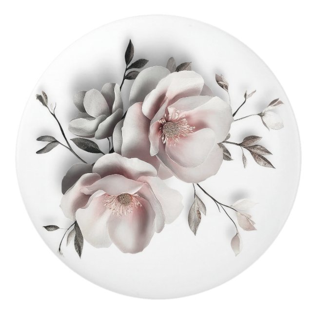 Weiße Röte 3-D-Blume Keramikknauf (Vorderseite)