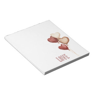 Weiße rote Creme-Herzballons Liebe Notizblock