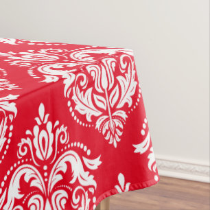 Weiße rote florale Damastgeometrie-Muster Tischdecke