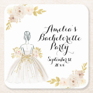 Weiße Röte Gold Glitter Kleid Junggesellinnenabsch Rechteckiger Pappuntersetzer