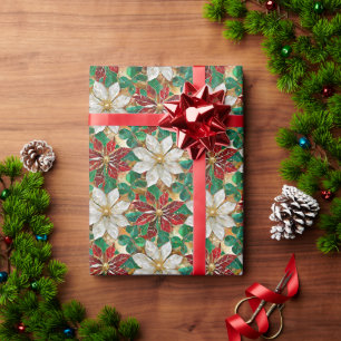 Weiße Rote Grüne Goldene Weihnachtsstern Geschenkpapier