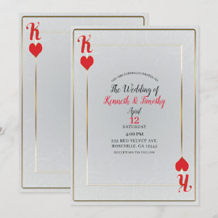 Weiße & Rote Herz-König-Karte Elegante Hochzeit Einladung