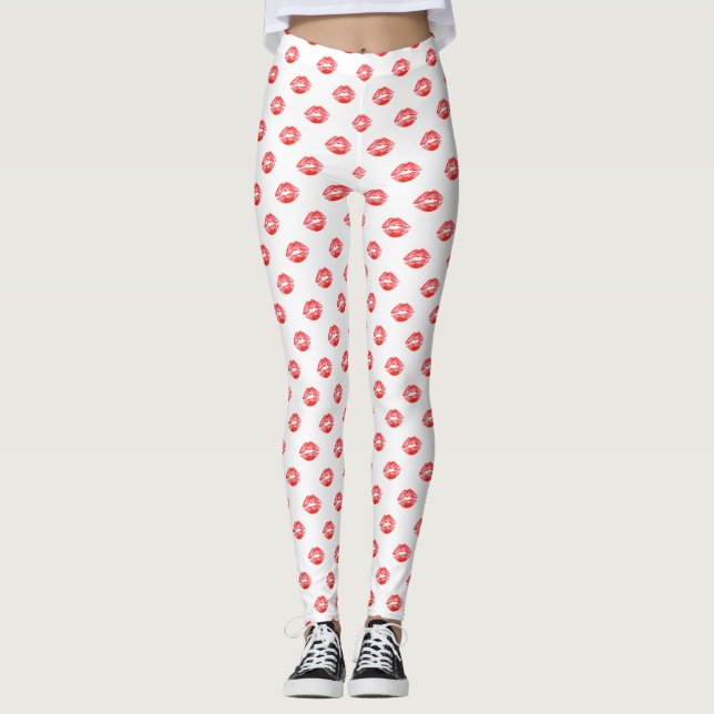 Weiße rote Hosen Kuss der Lippendruck-Leggings Leggings (Vorderseite)