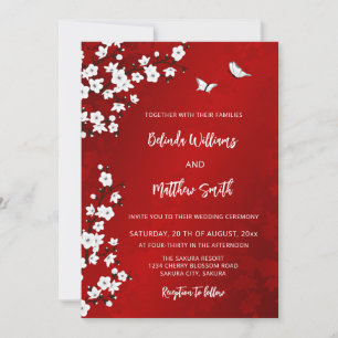 Weiße rote Kirschblüte Hochzeit Einladung