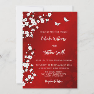 Weiße rote Kirschblüte Hochzeit Einladung