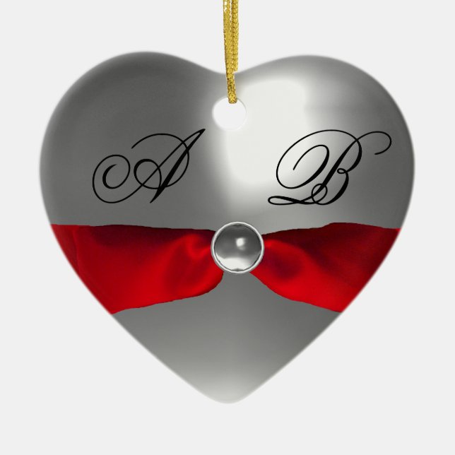 WEISSE ROTE RIBBON GEM STONE MONOGRAM KERAMIKORNAMENT (Vorne)