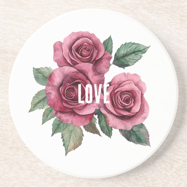 Weiße Rote Rosen Liebe Getränkeuntersetzer (Vorne)