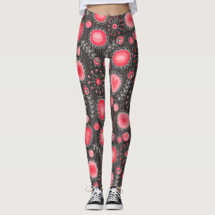 Weiße, rote und graue Herzen und Blume, blühend Leggings