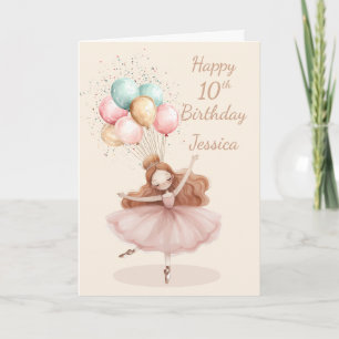Weiße, rothaarige Ballerina zum 10. Geburtstag * Karte