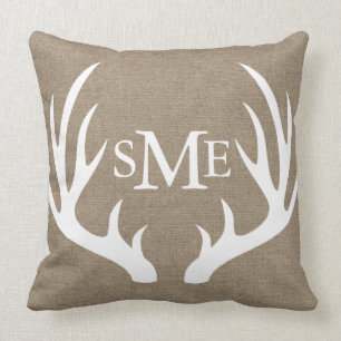 Weiße Rotwild-Geweih-Monogramm-Gewohnheit Kissen