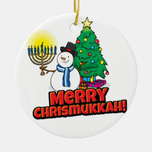 Weiße Runde Merismukka mit Schneemann Keramik Ornament