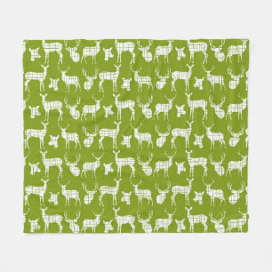 Weiße Rustikale Hirsche auf grünem Fleece Blanket