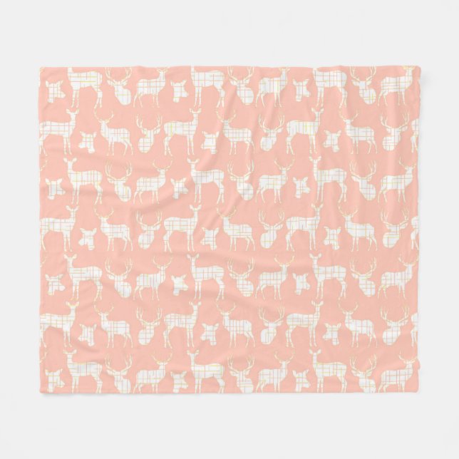 Weiße Rustikale Hirsche auf rosa Fleece Blanket (Vorderseite (Horizontal))