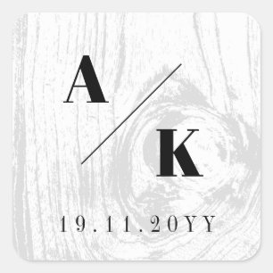 Weiße rustikale Holzfaser Textur Chic Winter Hochz Quadratischer Aufkleber