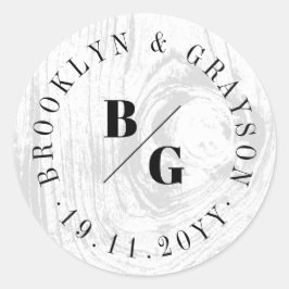 Weiße rustikale Holzfaser Textur Chic Winter Hochz Runder Aufkleber