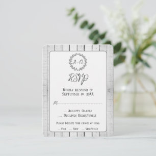 Weiße Rustikale Monogramm-Hochzeitkarte RSVP Karte