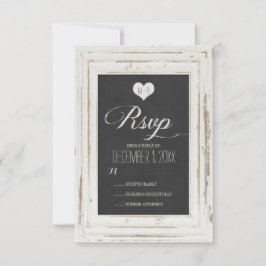 Weiße Rustikale Rahmen-Chalk-Hochzeitkarte RSVP