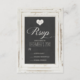 Weiße Rustikale Rahmen-Chalk-Hochzeitkarte RSVP Karte