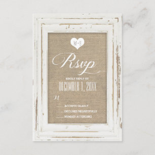 Weiße rustikale Rahmen-Leinwand-Hochzeit UAWG RSVP Karte