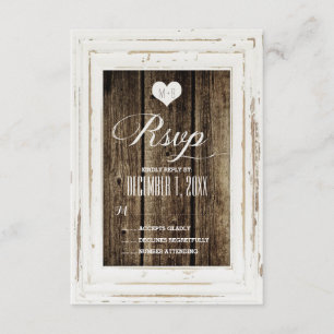 Weiße rustikale Rahmen-Scheunen-hölzerne Hochzeit RSVP Karte
