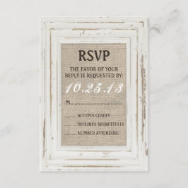 Weiße Rustikale Rahmen- und Burlap RSVP-Karte RSVP Karte