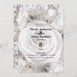 Weiße rustikale Winter-Rose Kraft Hochzeit Einladung