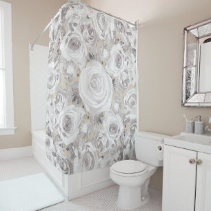 Weiße Rustikale Winterrosen Shabby Chic Kraft Duschvorhang