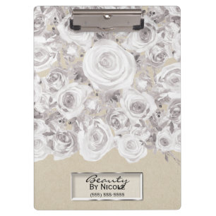 Weiße Rustikale Winterrosen Shabby Chic Kraft Klemmbrett