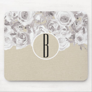 Weiße Rustikale Winterrosen Shabby Chic Kraft Mousepad