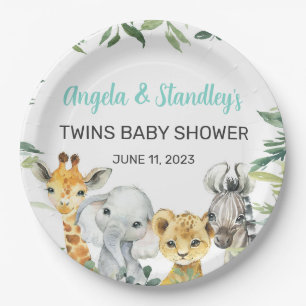 Weiße Safari-Tiere Baby Shower Papierplatten. Pappteller