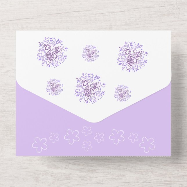 Weiße Sakura & Rose Blumenzwiebeln All In One Einladung (Rückseite)