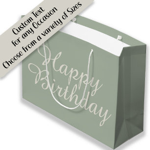 Weiße Salbei-Grüne Happy Birthday-Geschenktüte Große Geschenktüte