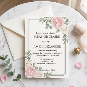 Weiße Salbei- und Rosé-Elegante Florale Hochzeit Dankeskarte