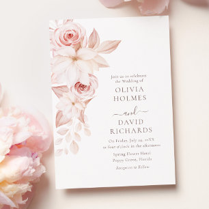 Weiße & sanfte Blush-Rosen-Rand-Hochzeitseinladung Einladung