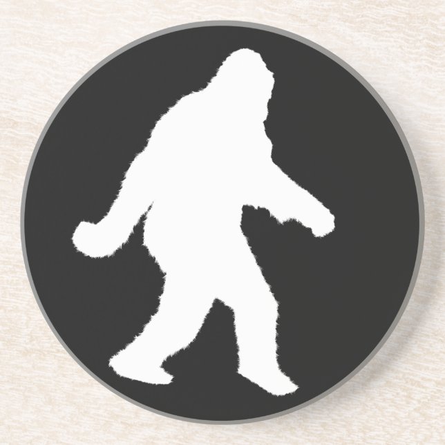 Weiße Sasquatch-Silhouette für dunkle Hintergründe Sandstein Untersetzer (Vorne)
