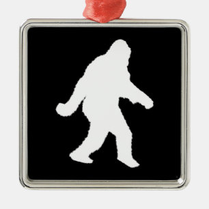 Weiße Sasquatch-Silhouette für dunkle Hintergründe Silbernes Ornament