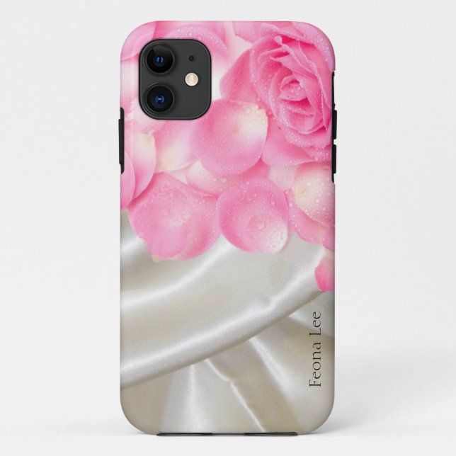 Weiße Satin-Blätter und rosa Rosen Case-Mate iPhone Hülle (Rückseite)