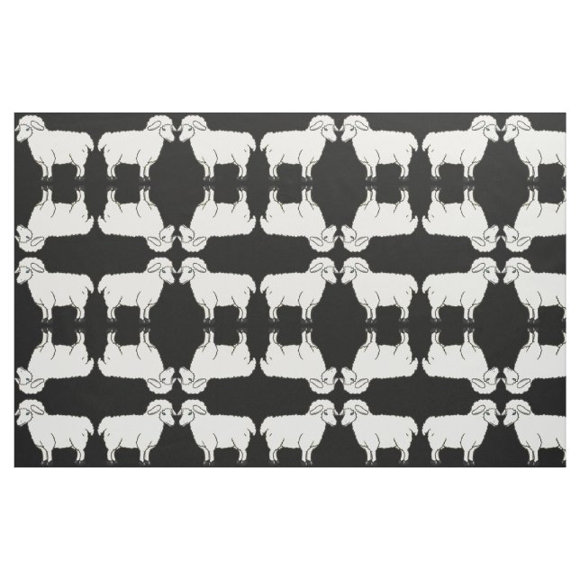 Weiße Schafe auf schwarzem Hintergrund-Gewebe Stoff (Fat Quarter (45,7 x 55,9 cm))