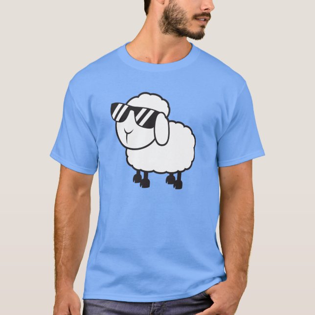 Weiße Schafe im Sonnenbrille-Cartoon T-Shirt (Vorderseite)