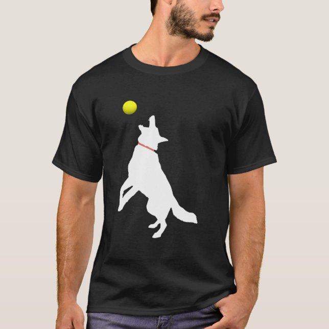 Weiße Schafhirte Dog Gsd fängt gelbe Zehn T-Shirt (Vorderseite)