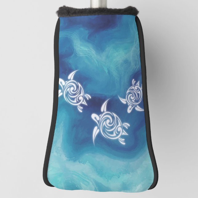 Weiße Schildkröten im blauen Ozean Golf Headcover (Rotieren 90)