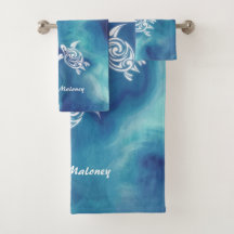 Weiße Schildkröten in Blauem Ozean Aquarell Mit Na