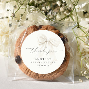 Weiße Schleife Elegante Schrift Brautparty Dankesc Runder Aufkleber