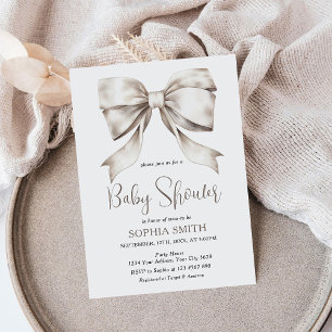 Weiße Schleifenband-Vintage-Babyparty Einladung