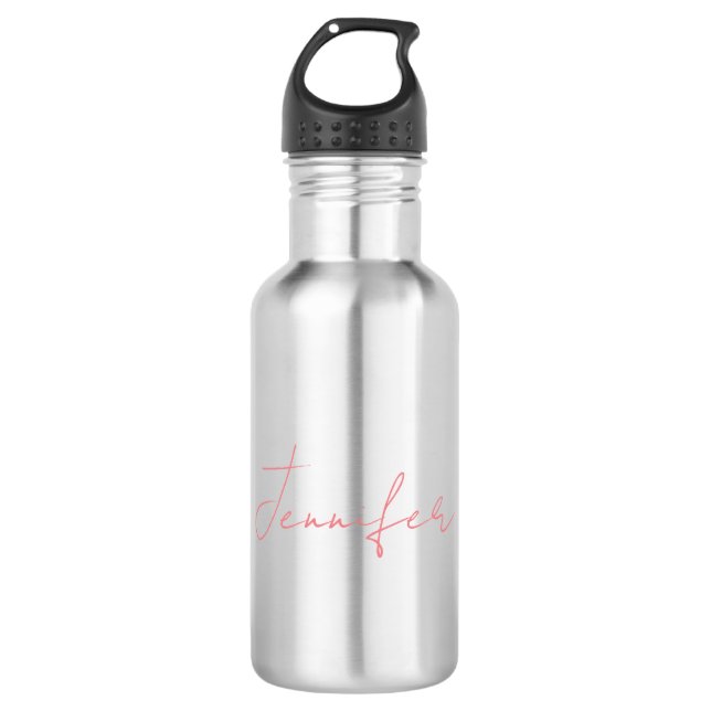 Weiße Schlichte moderne Handschrift Edelstahlflasche (Vorderseite)
