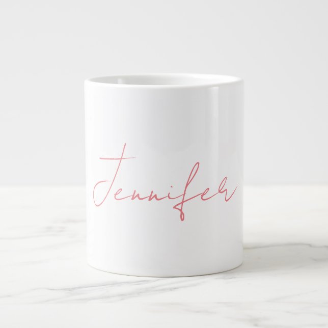 Weiße Schlichte moderne Handschrift Jumbo-Tasse (Vorderseite)